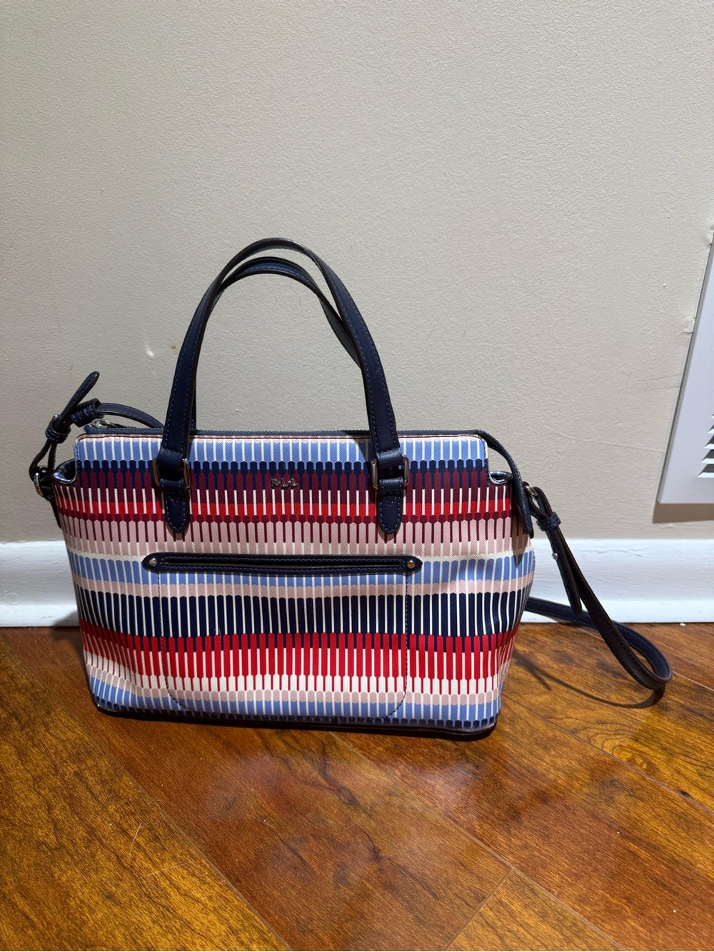 Lauren Ralph Lauren Striped Saffiano Leather Satchel Crossbody Handbag – NWOT